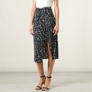 Helmut Lang Strata-Print Asymmetric Wrap Midi Skir